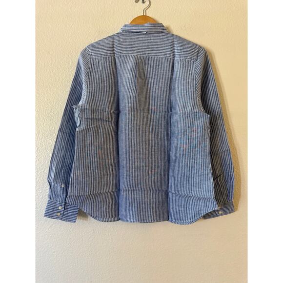 UNTUCKit Womens Villa Fiore Button Up Shirt 12 Blue Stripe Linen Long Sleeve NWT - Picture 2 of 8